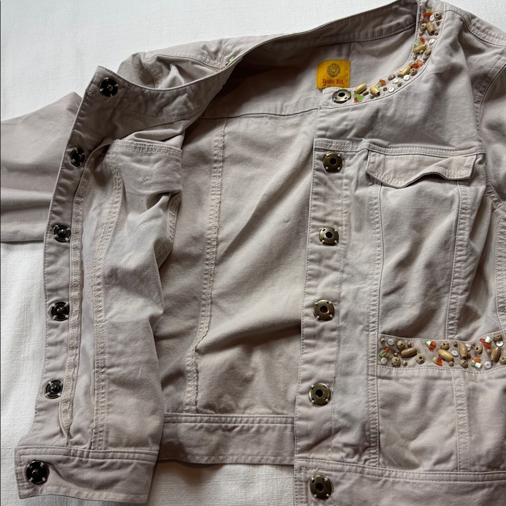 Ruby Rd. Cream Embellished Jean Jacket - Picture 6 of 7